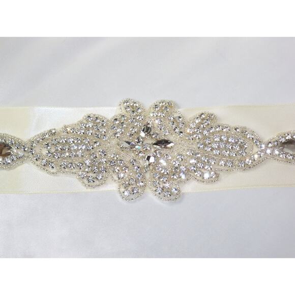 Rhinestone applique ivory bridal belt sash, wedding dress rhinestone belt sash - Picture 3 of 6